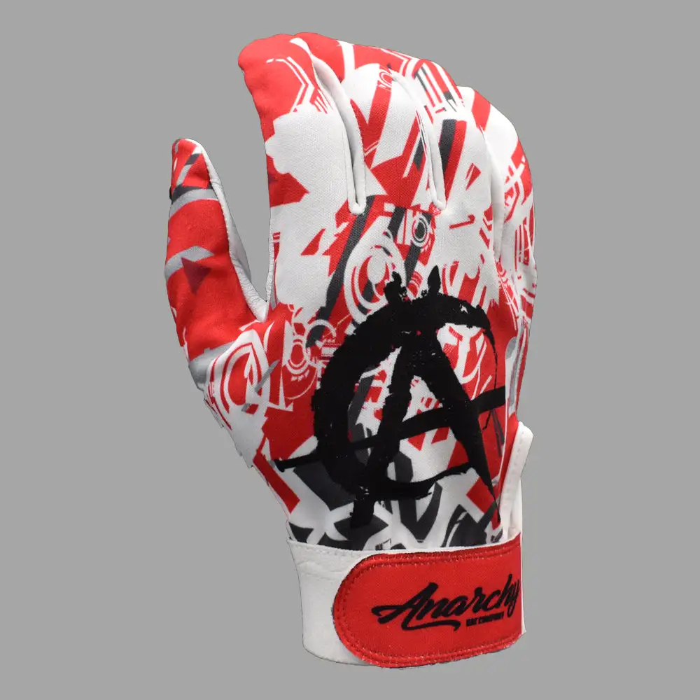 Anarchy Bats Anarchy Premium Batting Gloves- Abstract Red/White/Black 1 Anarchy Bats Anarchy Premium Batting Gloves- Abstract Red/White/Black